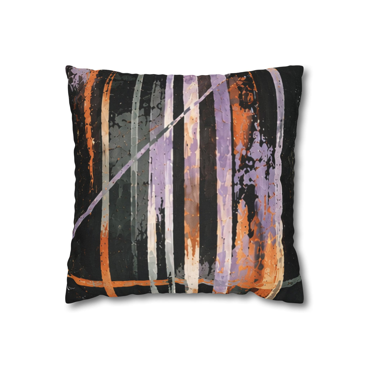 Abstract Striped Accent Pillowcase — Orange & Purple Modern Throw Pillow Cover