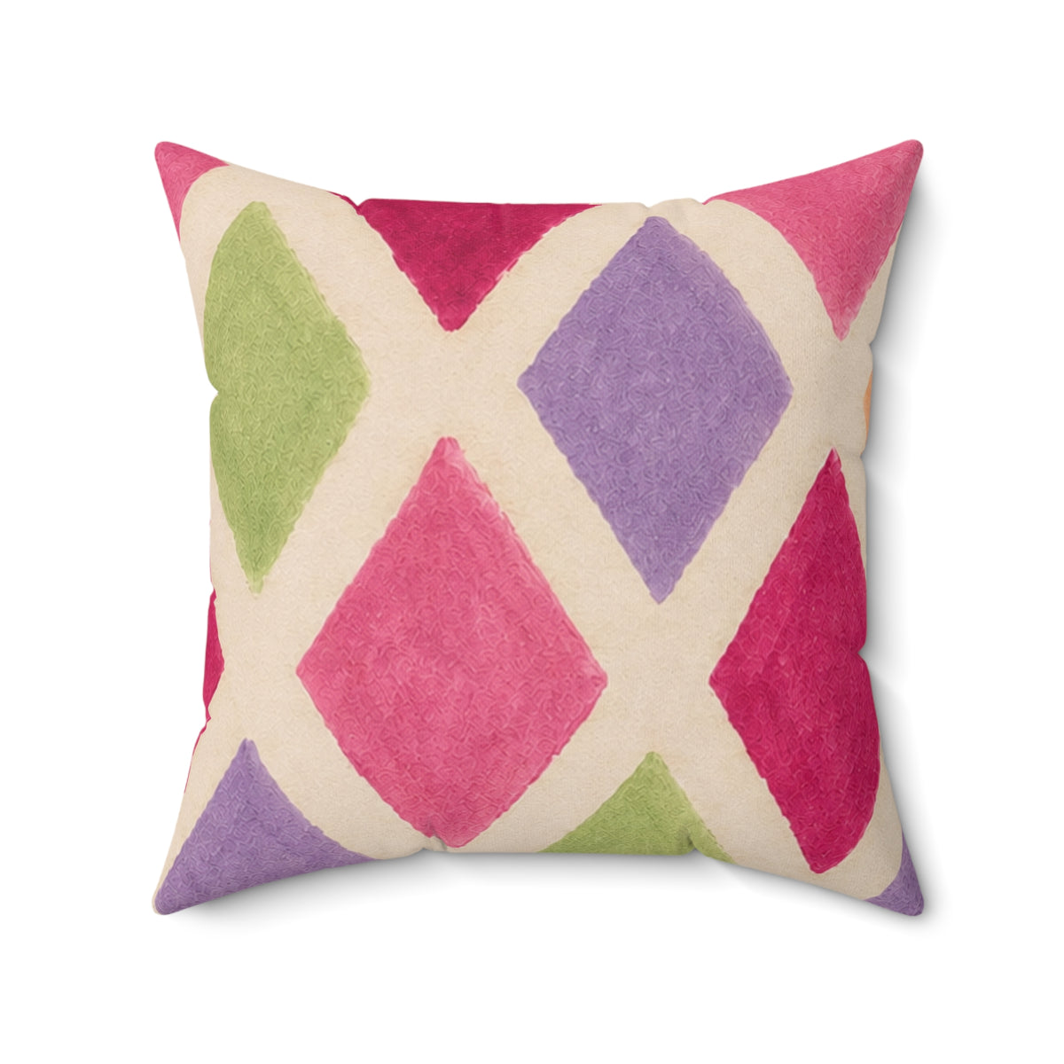 Colorful Harlequin Pattern Square Pillow — Pink & Pastel Decorative Throw Pillow