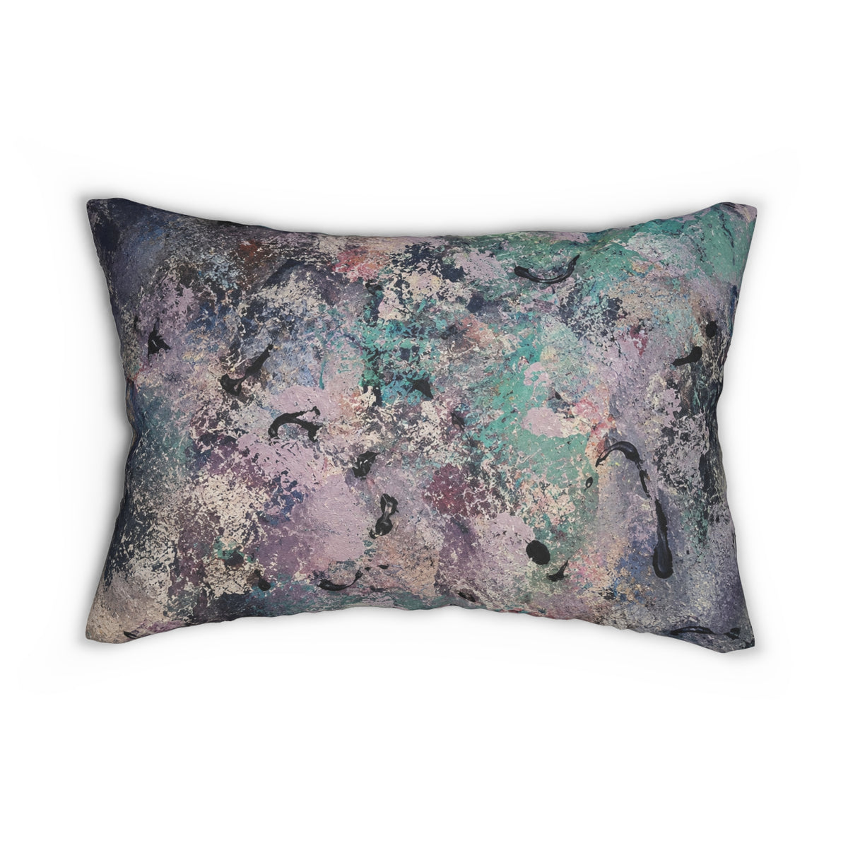 Abstract Watercolor Lumbar Pillow — Pastel Teal & Lavender Accent Pillow