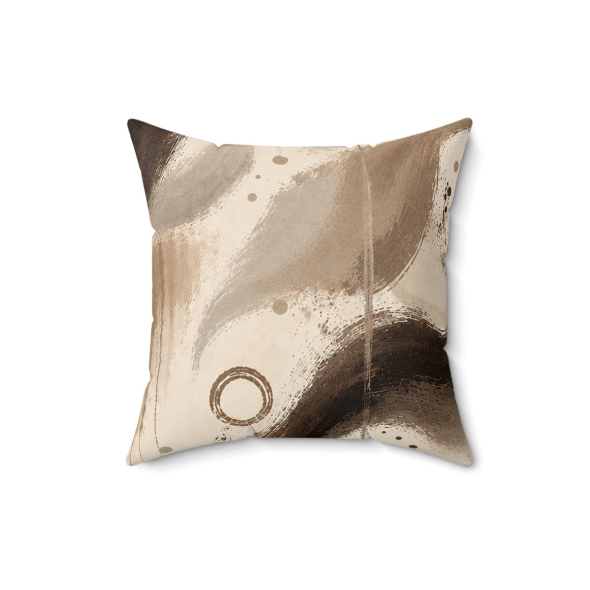 Abstract Earthtone Decorative Pillow — Neutral Brown Swirl Accent Cushion