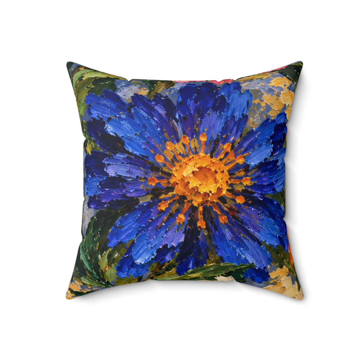 Bold Floral Art Pillow — Vibrant Painted Chrysanthemum Decorative Throw Pillow