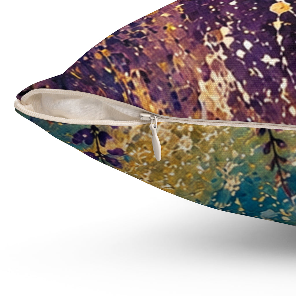 Abstract Galaxy Throw Pillow – Blue & Gold Painted Decorative Cushion