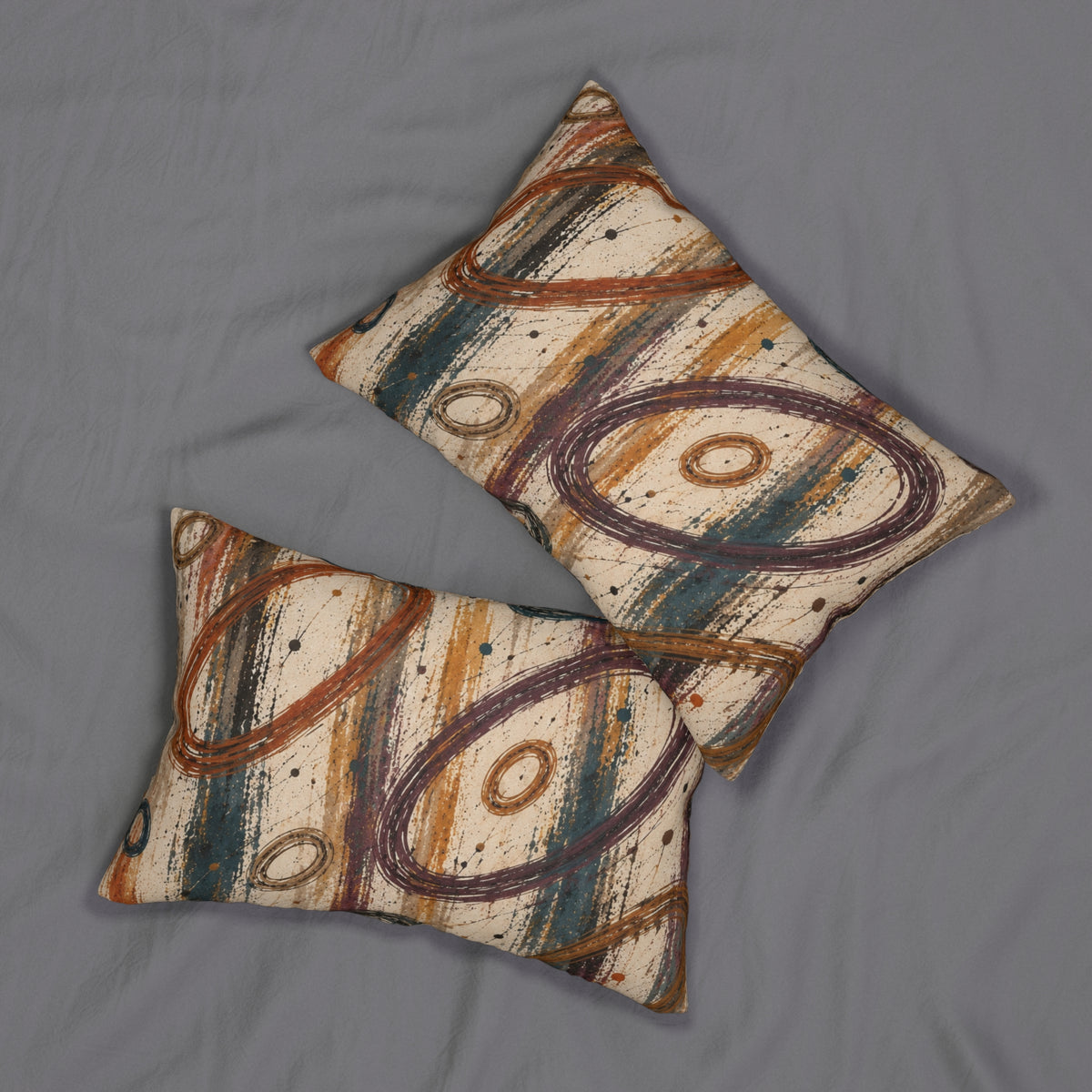 Abstract Rustic Circles Lumbar Pillow — Boho Earth-Tone Decorative Throw Pillow
