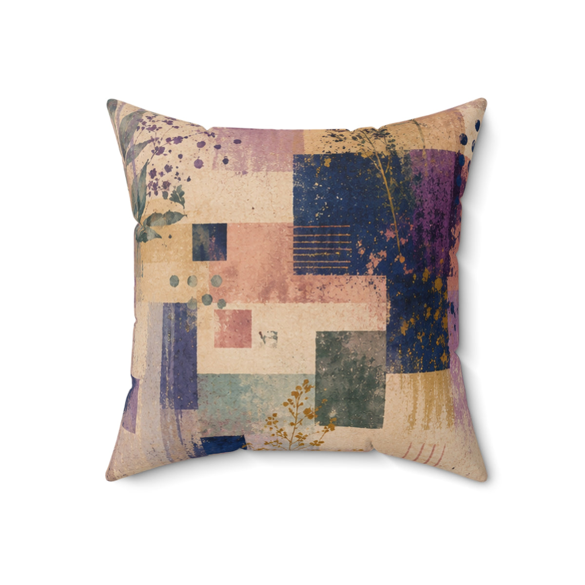 Abstract Floral Square Pillow — Pastel Geometric Accent Cushion