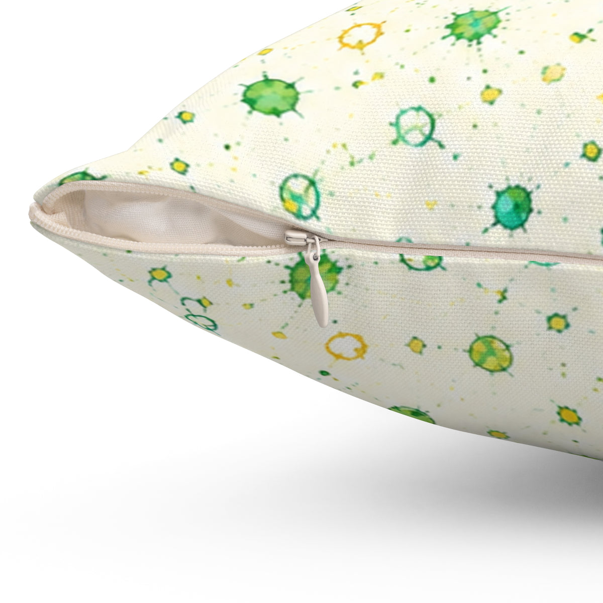 Green Watercolor Dot Decorative Pillow — Floral Speckle Pattern Accent Cushion
