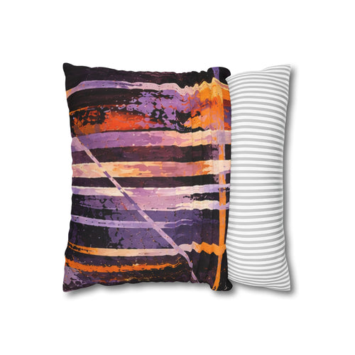 Abstract Night Stripe Pillowcase — Orange & Purple Modern Throw Pillow