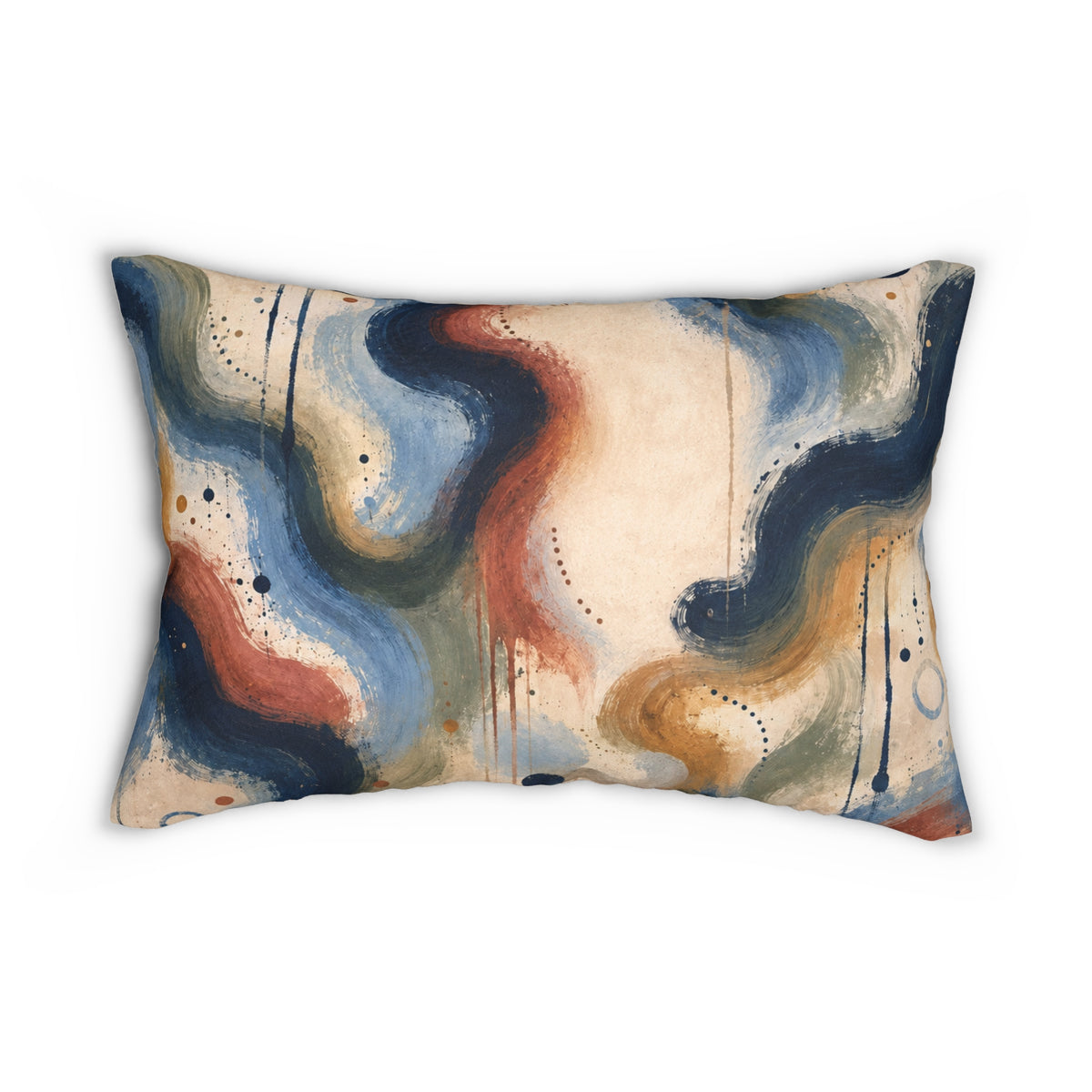 Abstract Watercolor Lumbar Pillow — Blue Rust Wave Decorative Throw Cushion