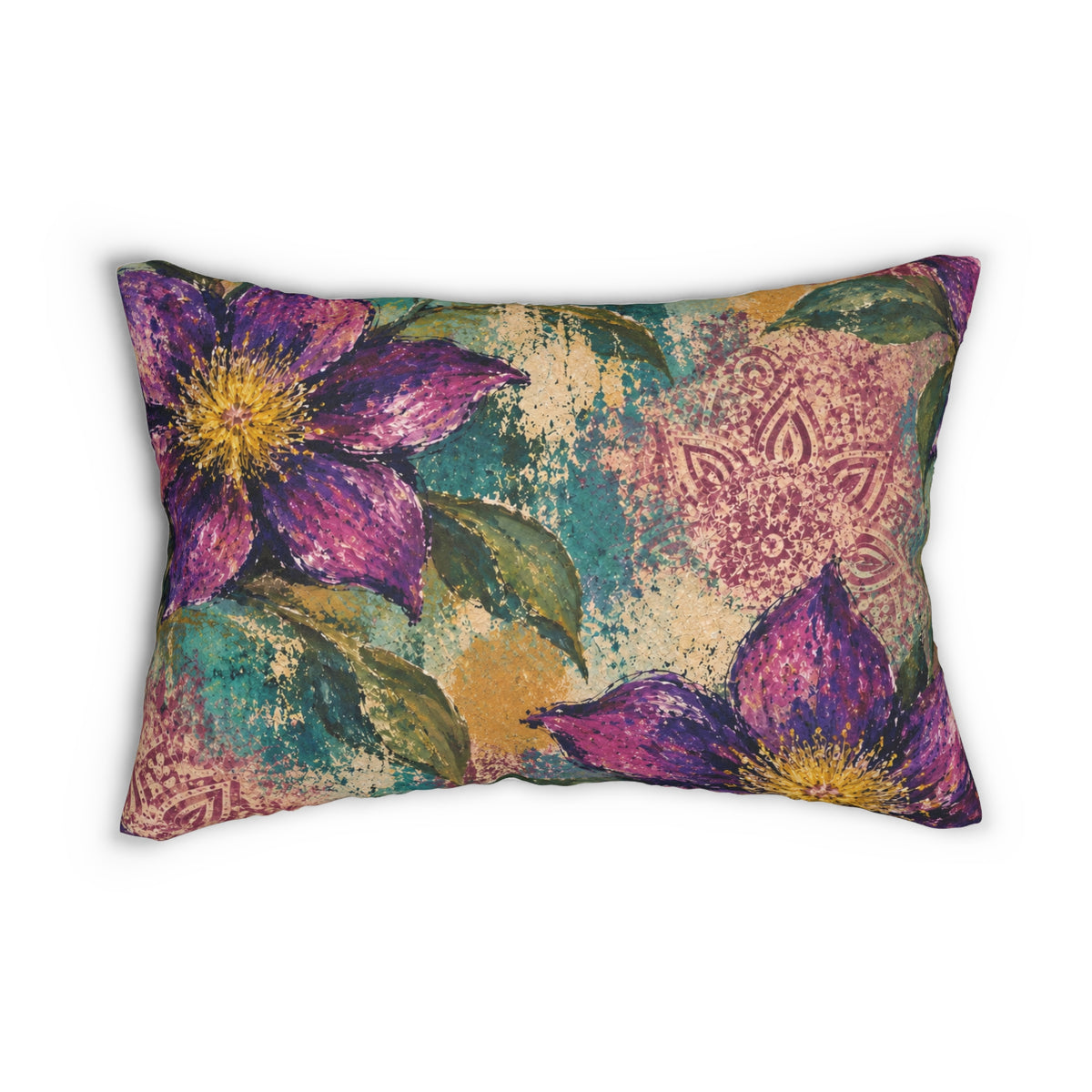 Floral Lumbar Pillow — Purple Clematis Garden Accent