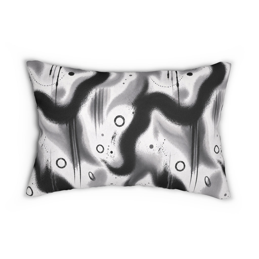 Abstract Black & White Lumbar Pillow — Monochrome Wave Accent Pillow