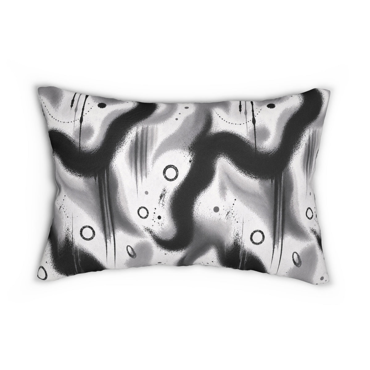 Abstract Black & White Lumbar Pillow — Monochrome Wave Accent Pillow