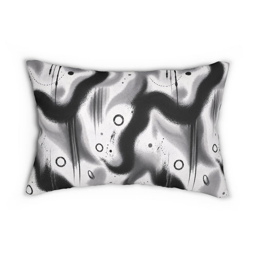 Abstract Black & White Lumbar Pillow — Monochrome Wave Accent Pillow