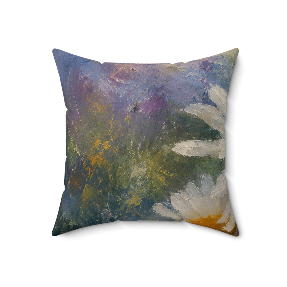 Daisy Garden Decorative Pillow — Floral Painted Accent Cushion