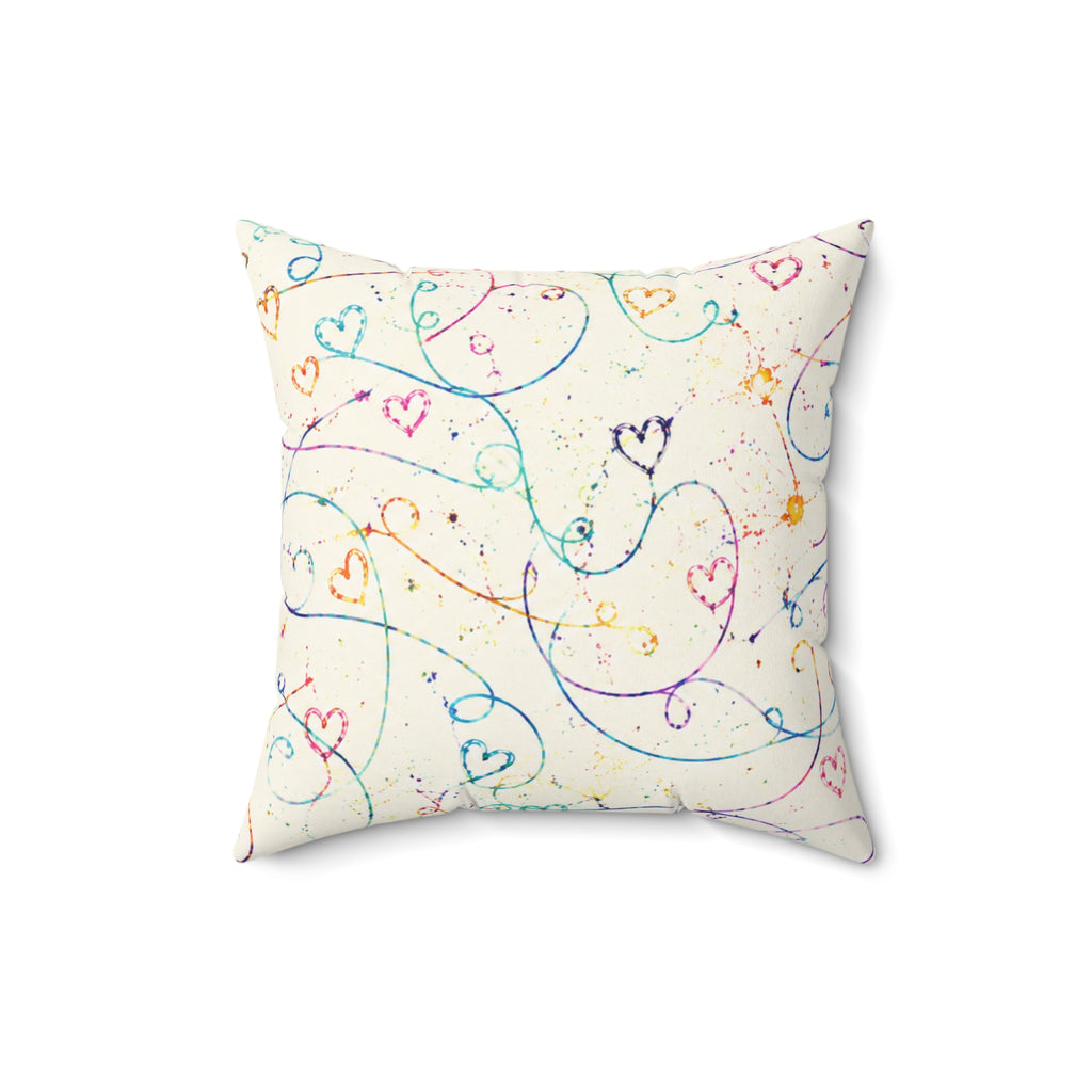 Whimsical Rainbow Heart Swirl Throw Pillow
