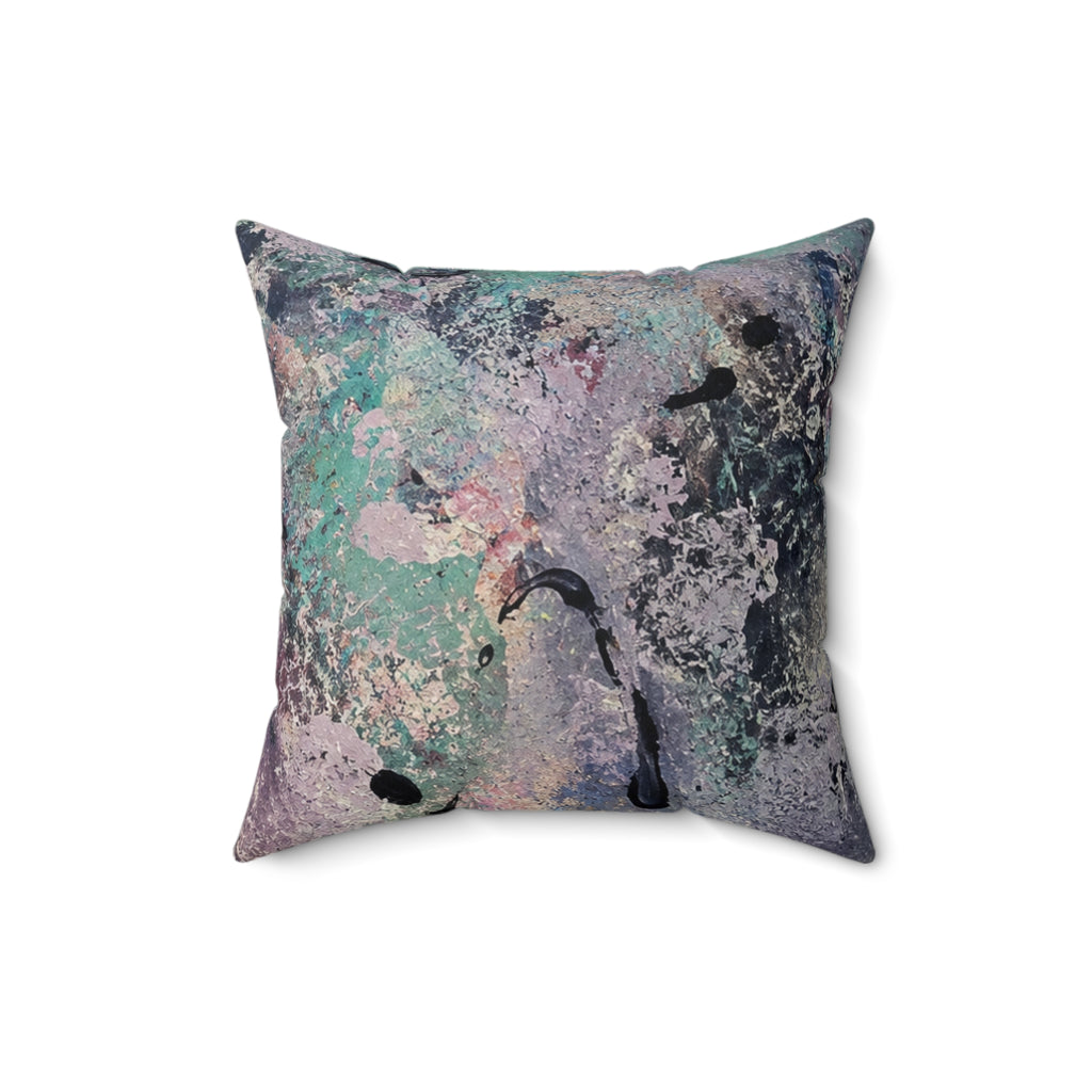 Abstract Ocean Waves Decorative Pillow — Teal & Lavender Seafoam Accent Cushion