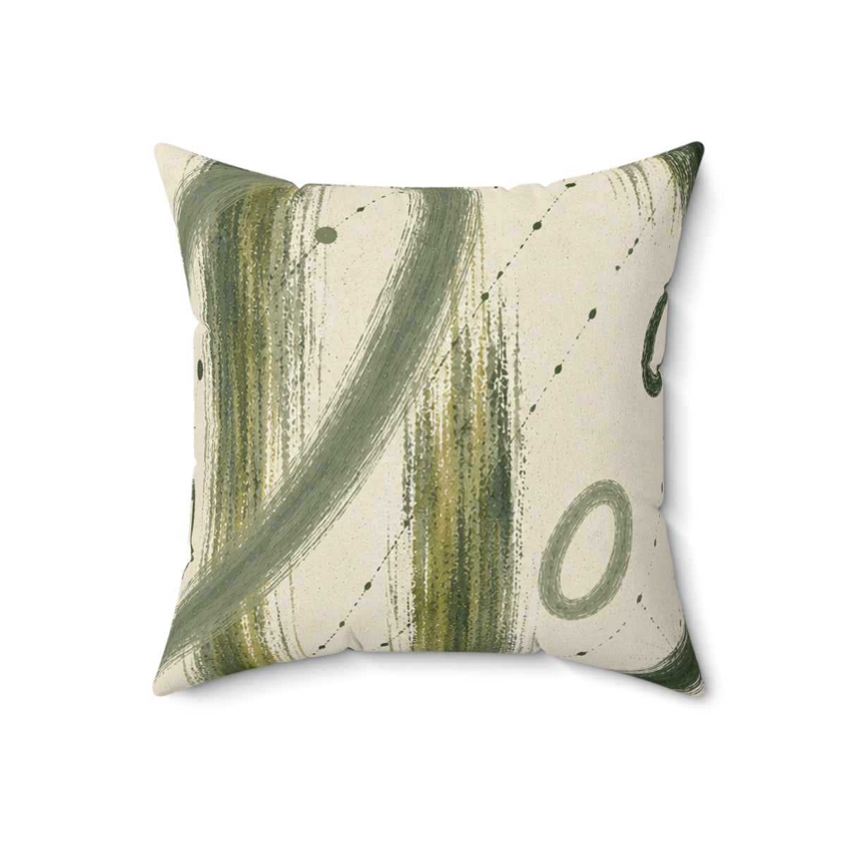 Abstract Olive Brushstroke Square Pillow - Modern Green Accent Cushion