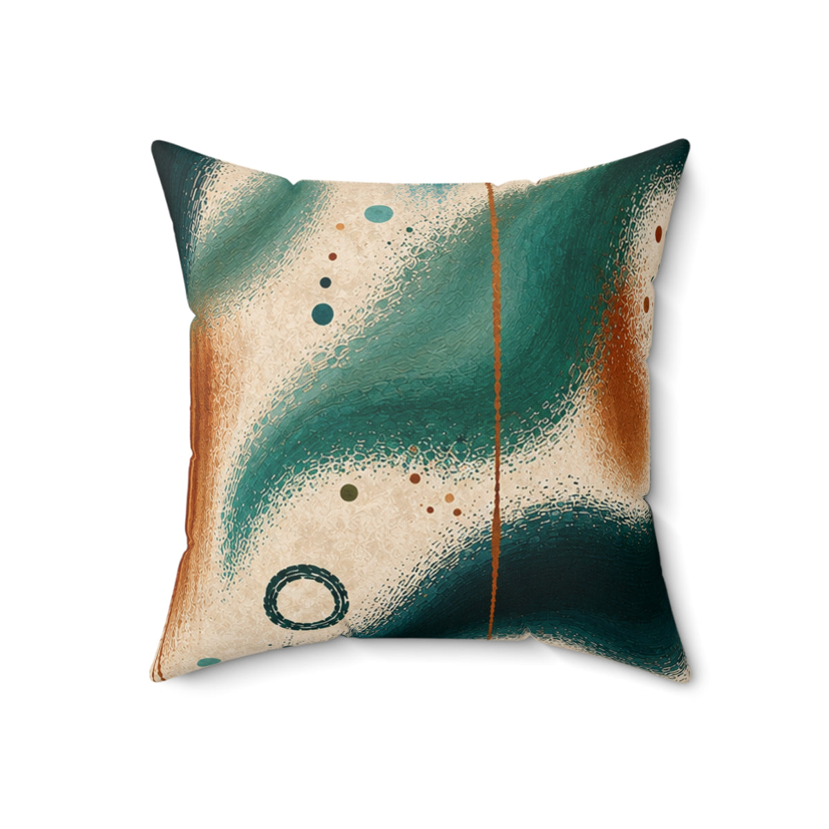 Abstract Teal & Rust Decorative Pillow - Modern Fluid Art Square Throw Pillow
