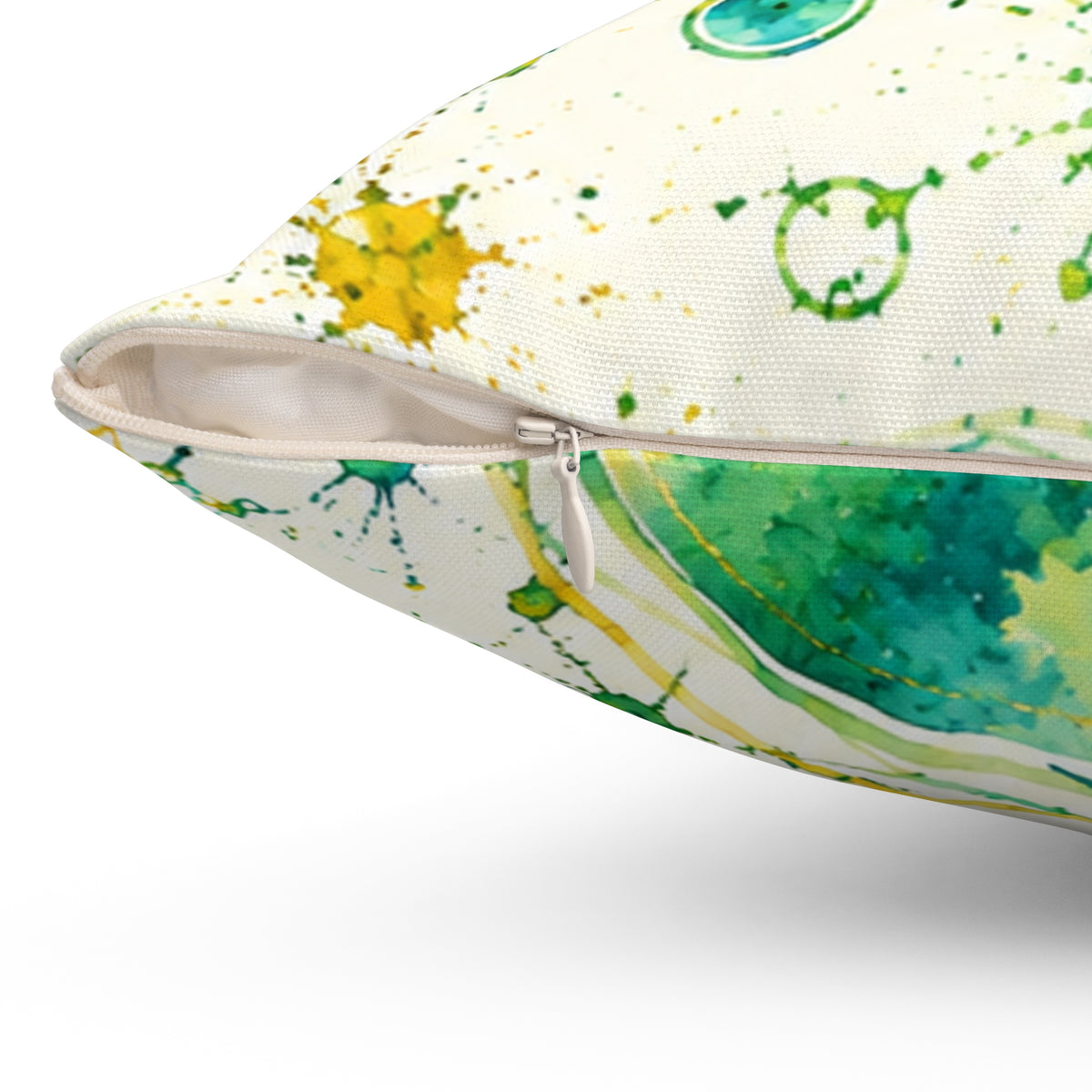 Watercolor Planet Pattern Square Pillow – Green & Teal Orb Decorative Throw Pillow