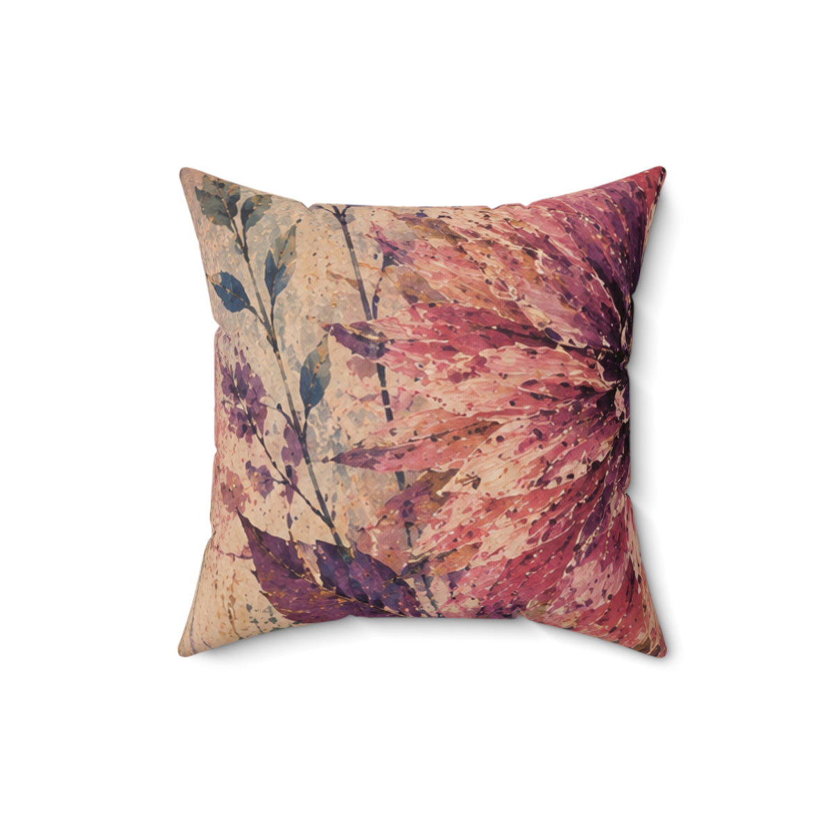 Botanical Watercolor Throw Pillow — Vintage Floral Square Decorative Pillow