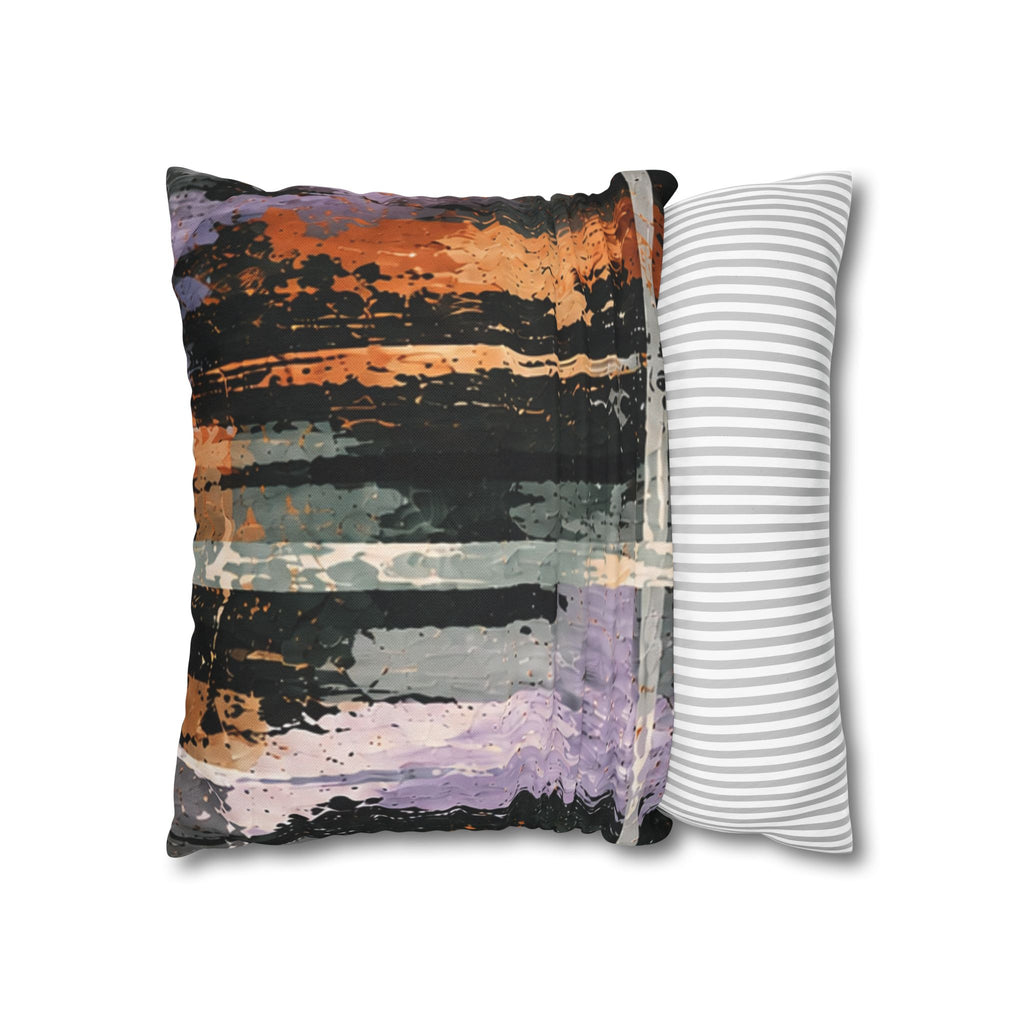 Abstract Striped Accent Pillowcase — Orange & Lavender Modern Decorative Throw Pillow