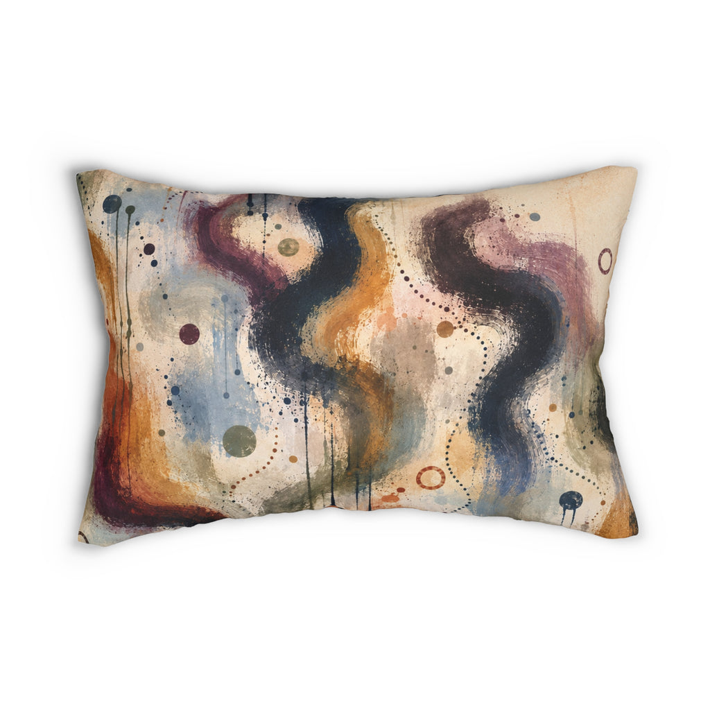 Cream and rust with dark accents abstract  Lumbar Pillow — Boho Wave Accent Cushion