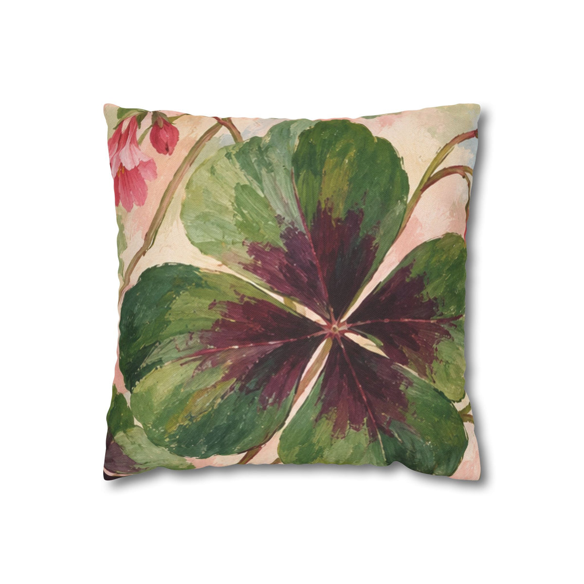 Cushion covers Botanical Clover Decorative Pillowcase — Floral Green Four-Leaf Throw Pillow Cover
