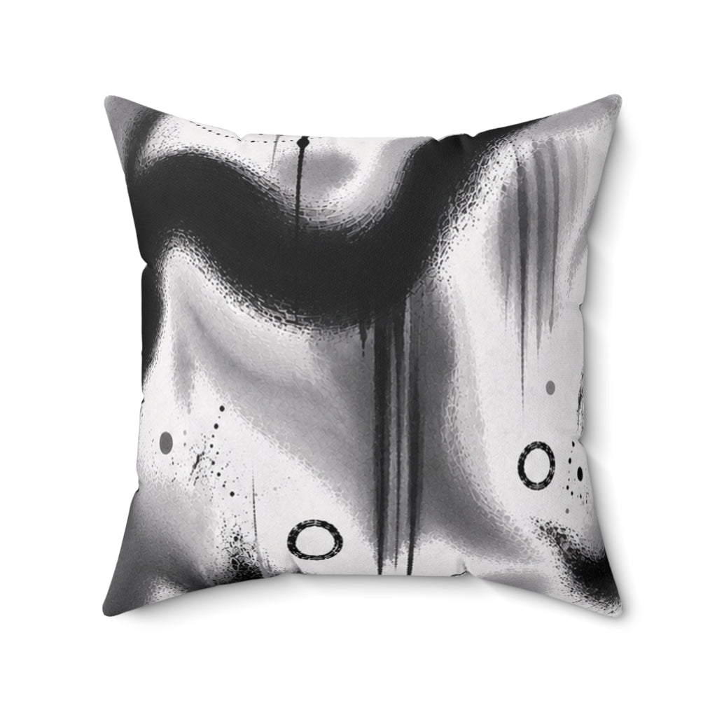 Abstract Black & White Spray Art Square Pillow — Modern Decorative Throw Pillow