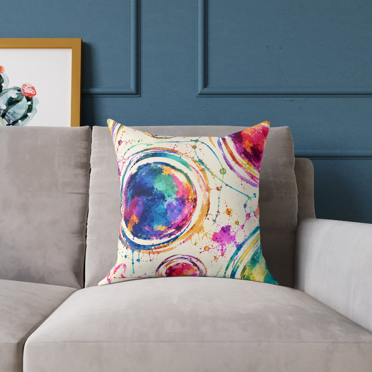 Acrylic Galaxy Circles Pillow — Colorful Abstract Decorative Throw Pillow