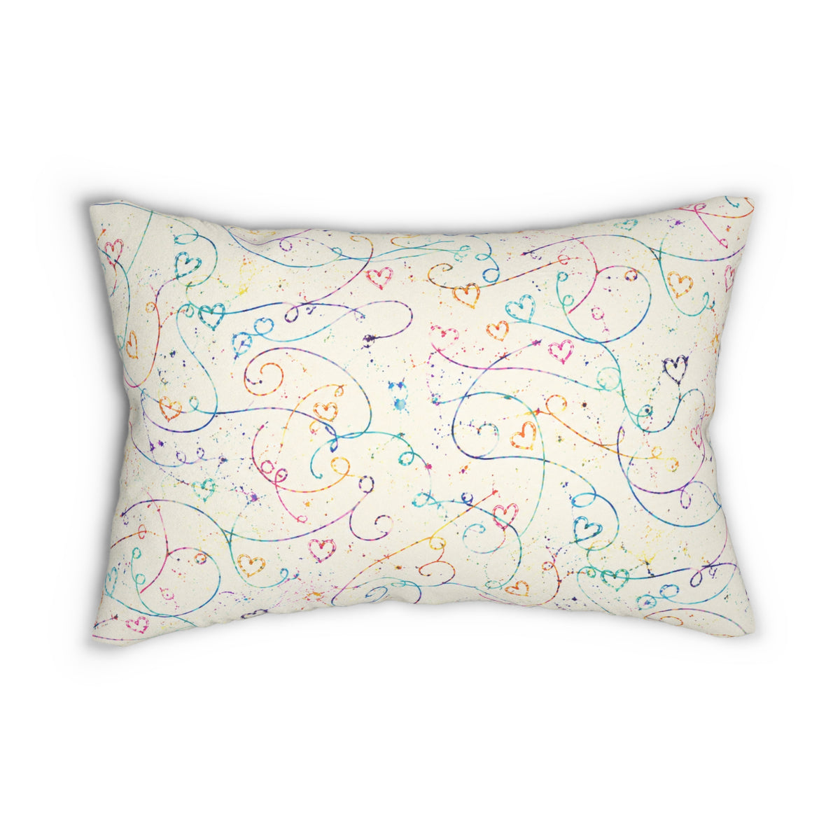 Whimsical Rainbow Heart Swirl Lumbar Pillow