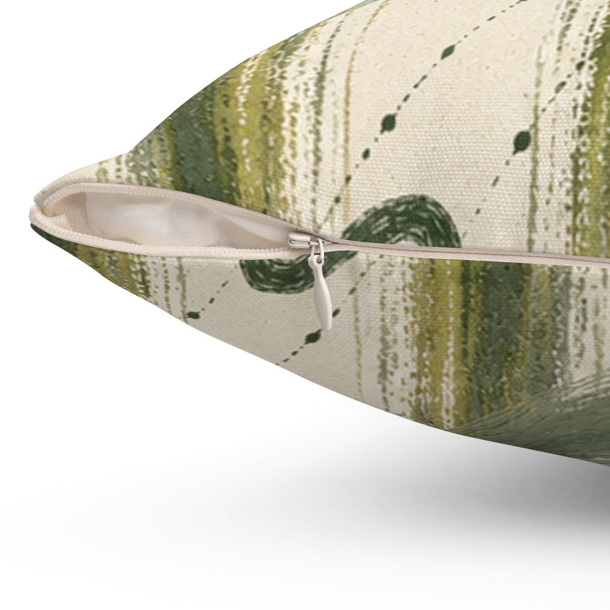 Abstract Olive Brushstroke Square Pillow - Modern Green Accent Cushion