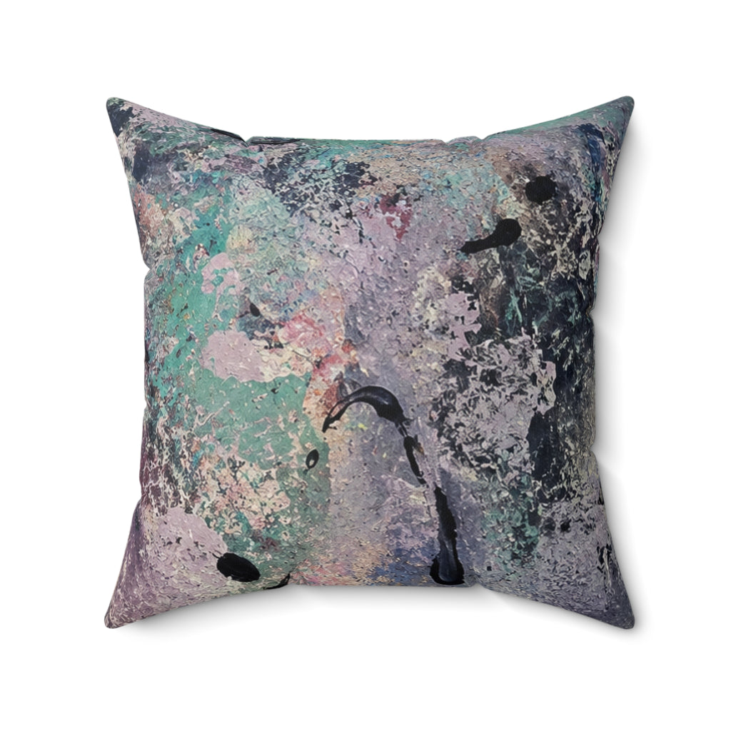 Abstract Ocean Waves Decorative Pillow — Teal & Lavender Seafoam Accent Cushion