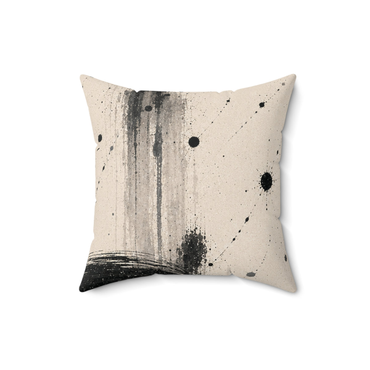Abstract Ink Circle Throw Pillow — Minimal Black Brushstroke Decorative Cushion