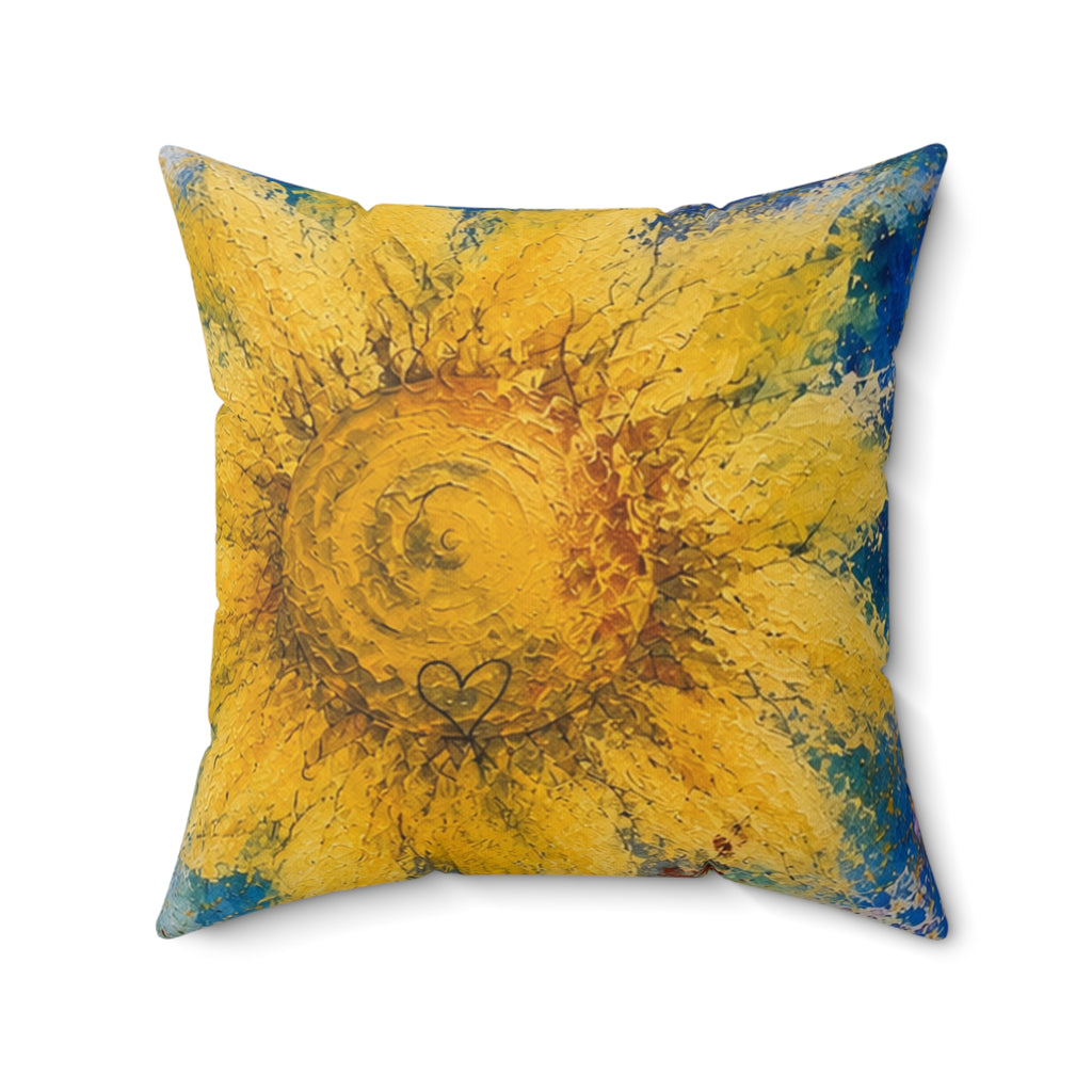 Sunflower Art Pillow — Bright Yellow Floral Decorative Throw Pillow