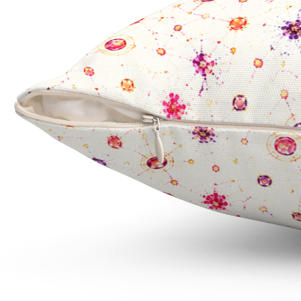 Floral Confetti Square Pillow — Pink & Orange Watercolor Ditsy Throw Pillow