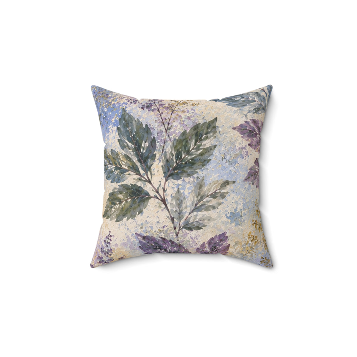 Botanical Watercolor Pillow — Blue & Purple Leaf Decorative Throw Pillow