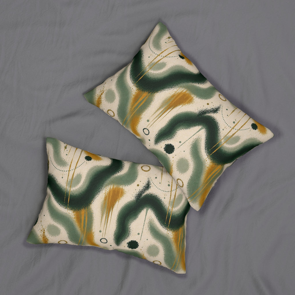 Abstract Green Wave Lumbar Pillow — Modern Midcentury Decorative Accent