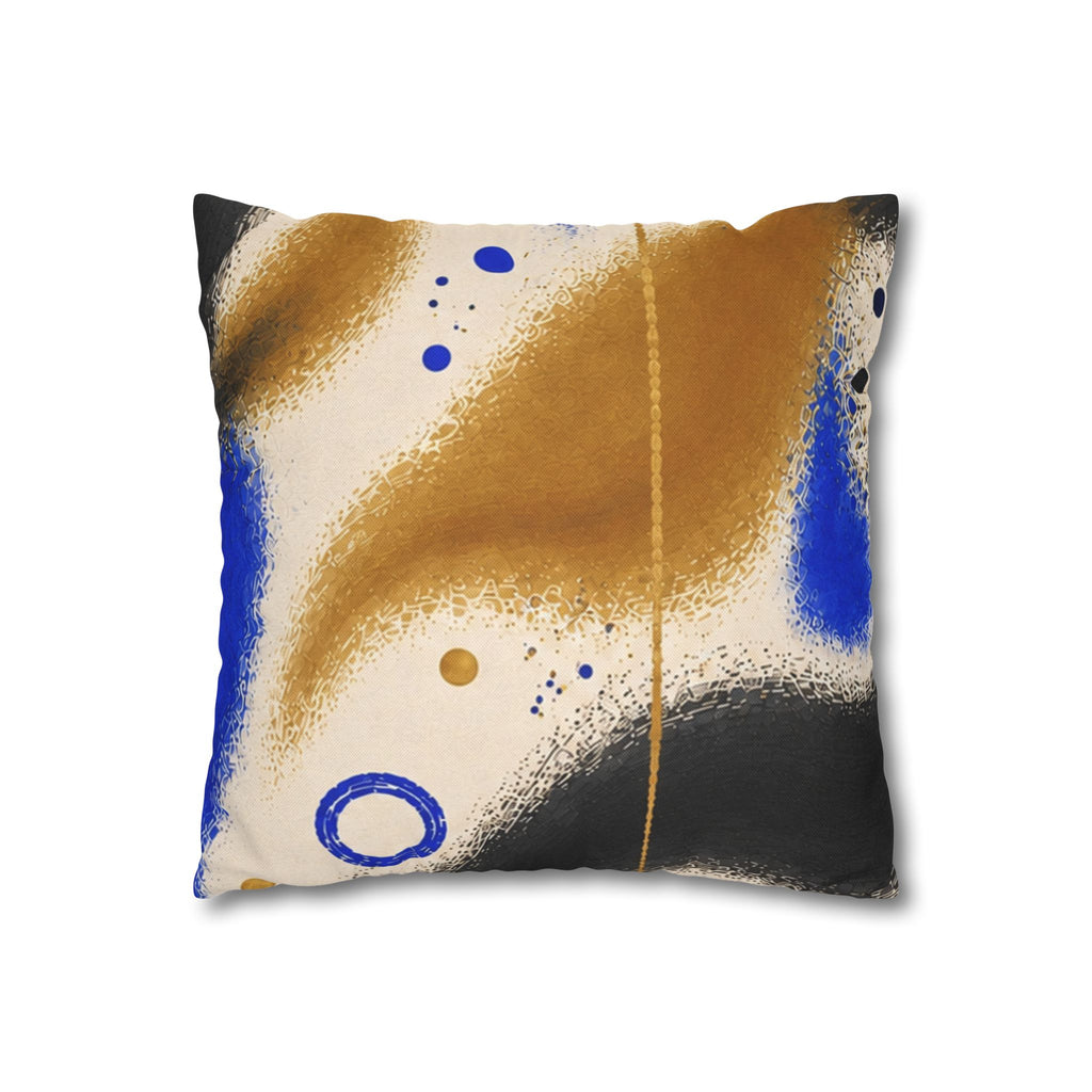 Abstract Blue & Gold Art Pillow - Modern Square Decorative Throw Pillowcase
