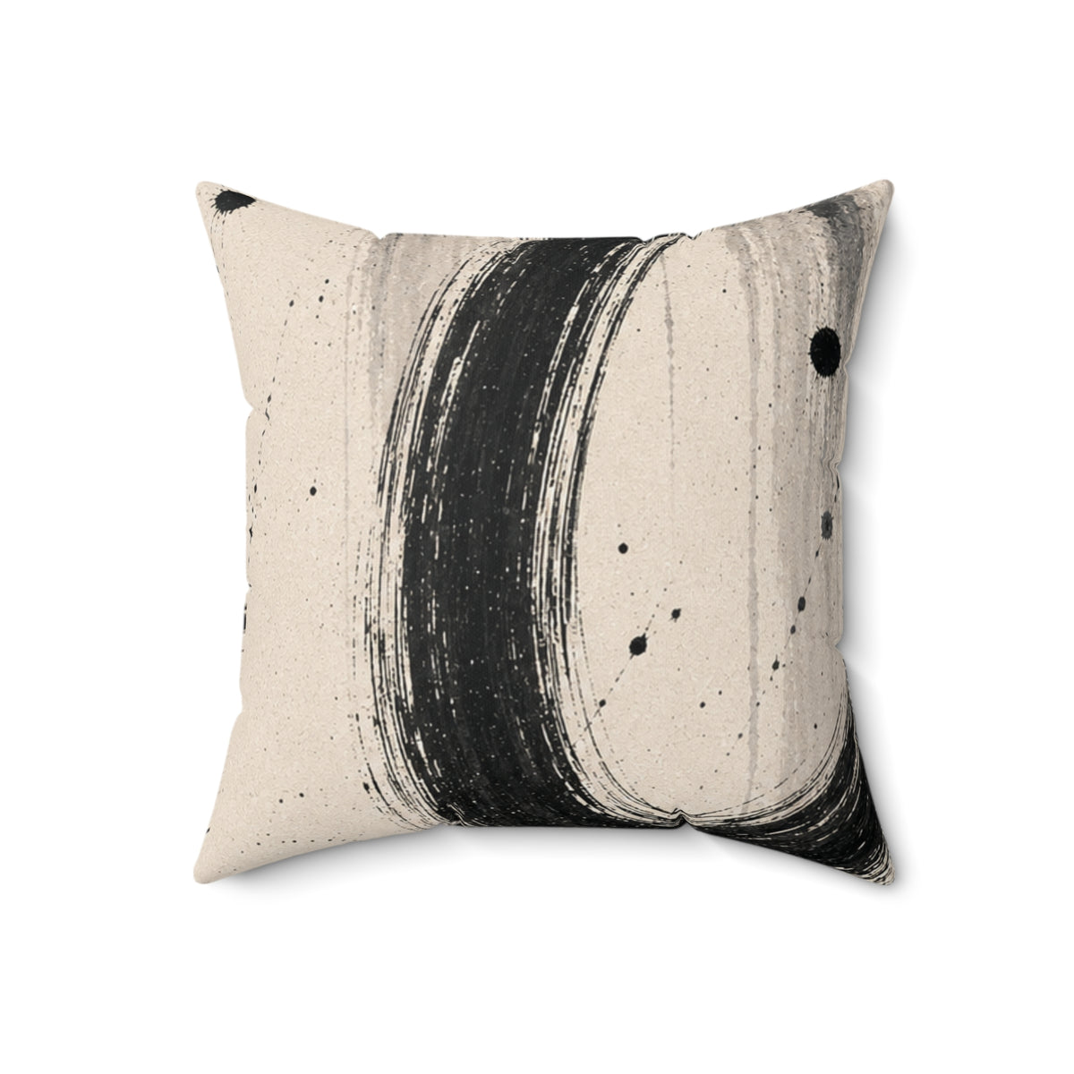 Abstract Ink Circle Throw Pillow — Minimal Black Brushstroke Decorative Cushion