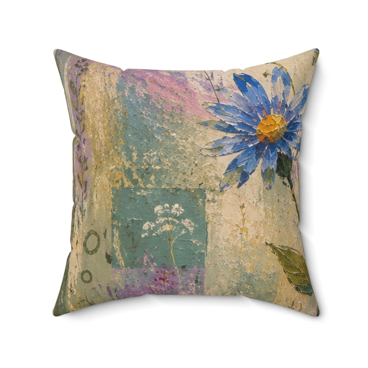 Floral Art Throw Pillow — Pastel Blue Daisy Decorative Pillow