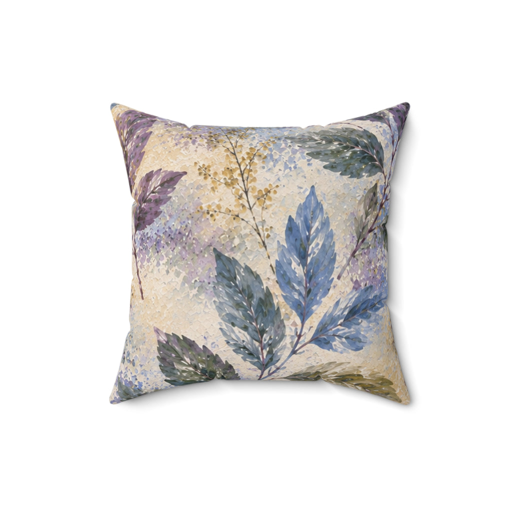 Botanical Watercolor Pillow — Blue & Purple Leaf Decorative Throw Pillow