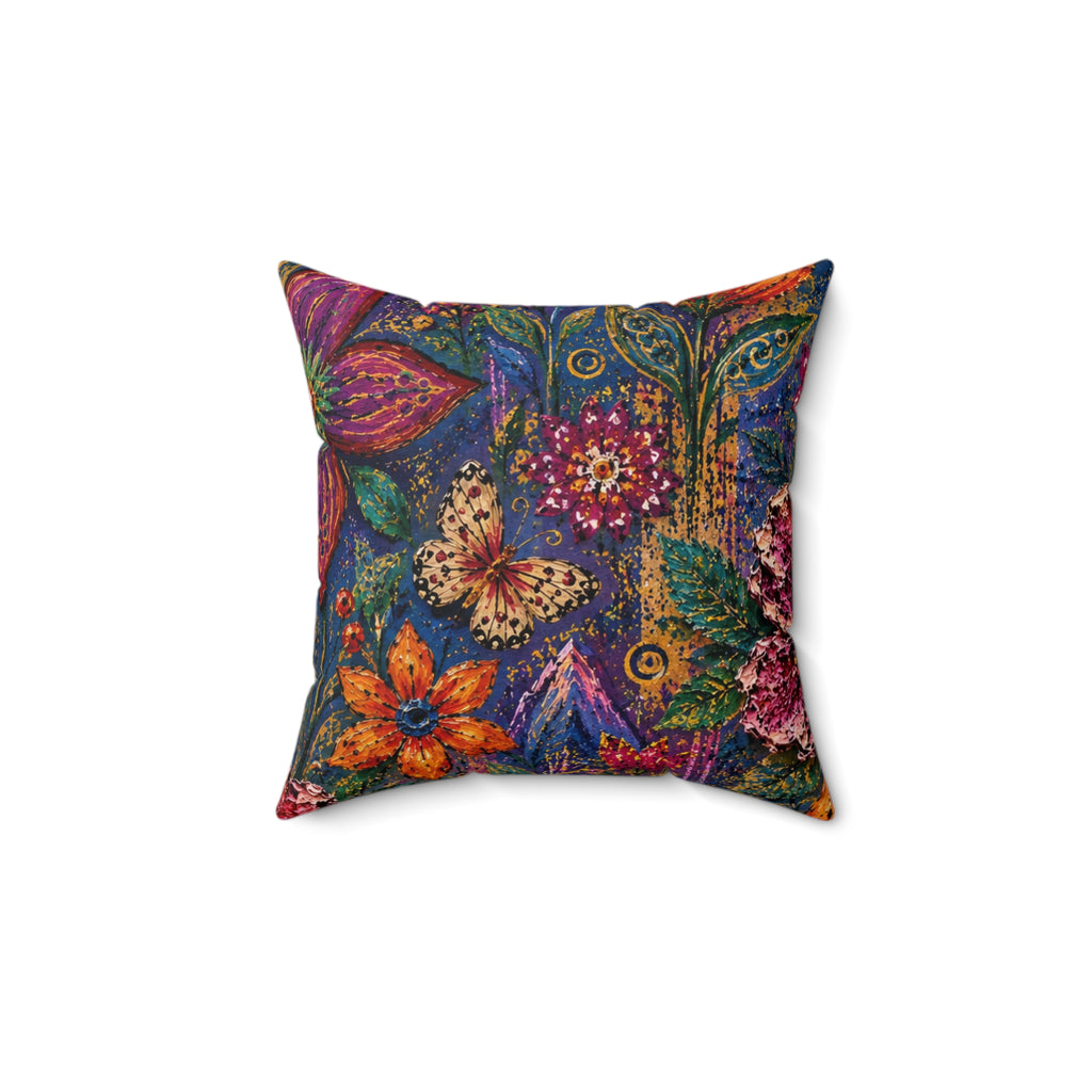 Bohemian Floral Throw Pillow — Colorful Garden Pattern