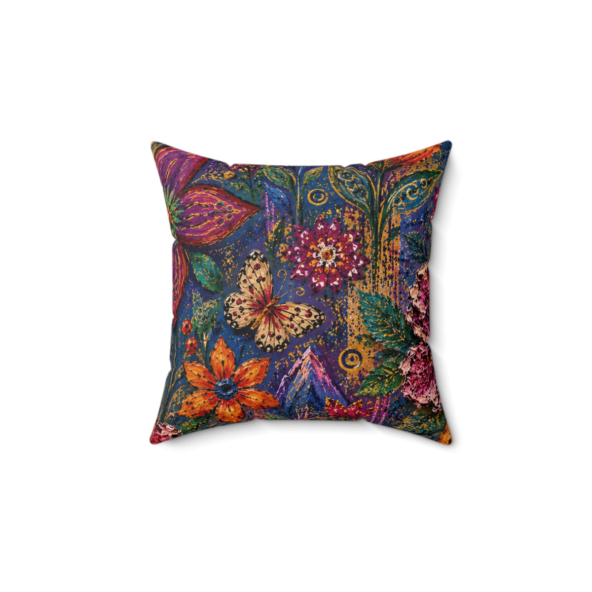 Bohemian Floral Throw Pillow — Colorful Garden Pattern