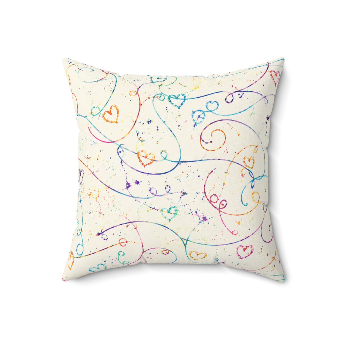 Whimsical Rainbow Heart Swirl Throw Pillow