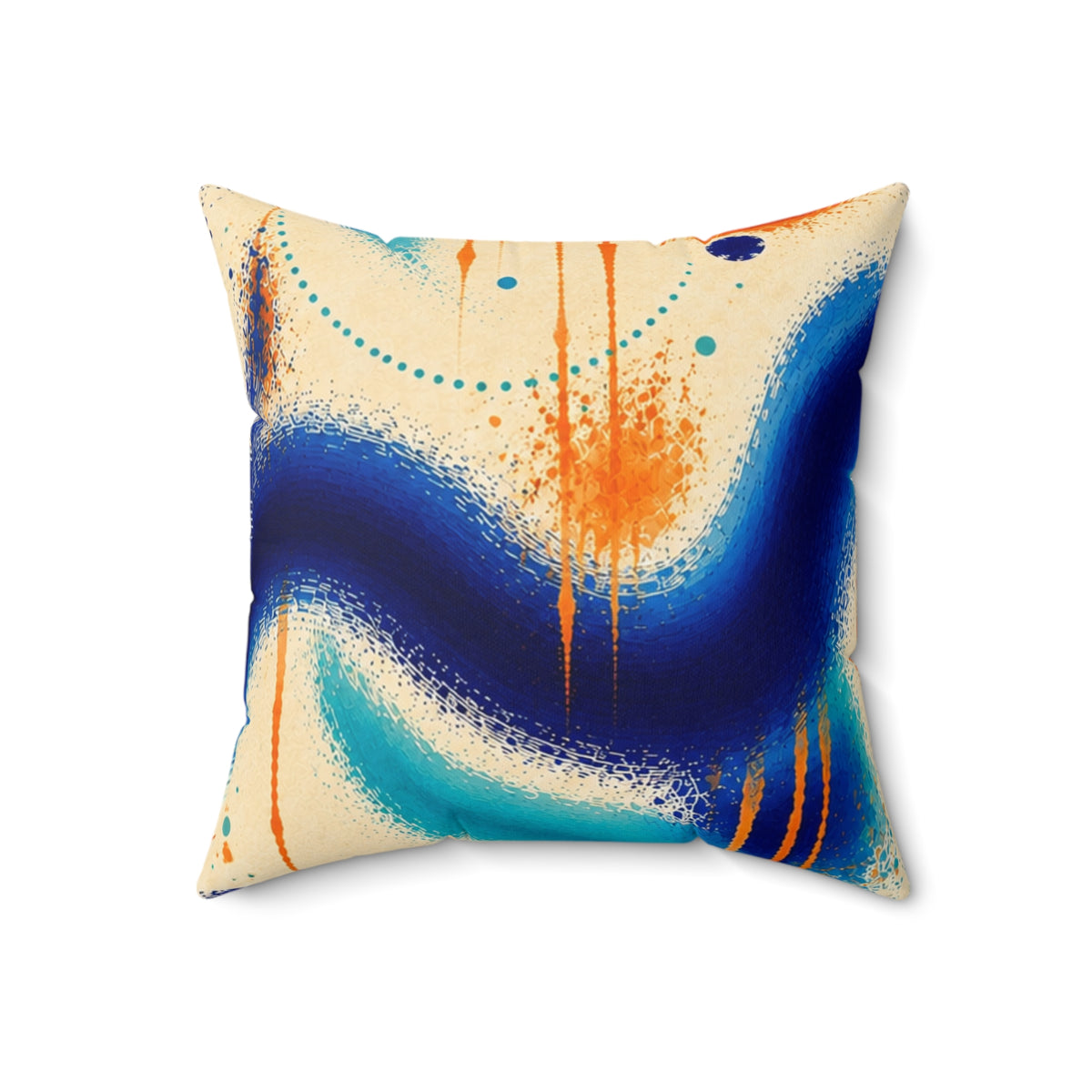 Abstract Ocean Waves Decorative Pillow — Blue Teal Orange Square Cushion