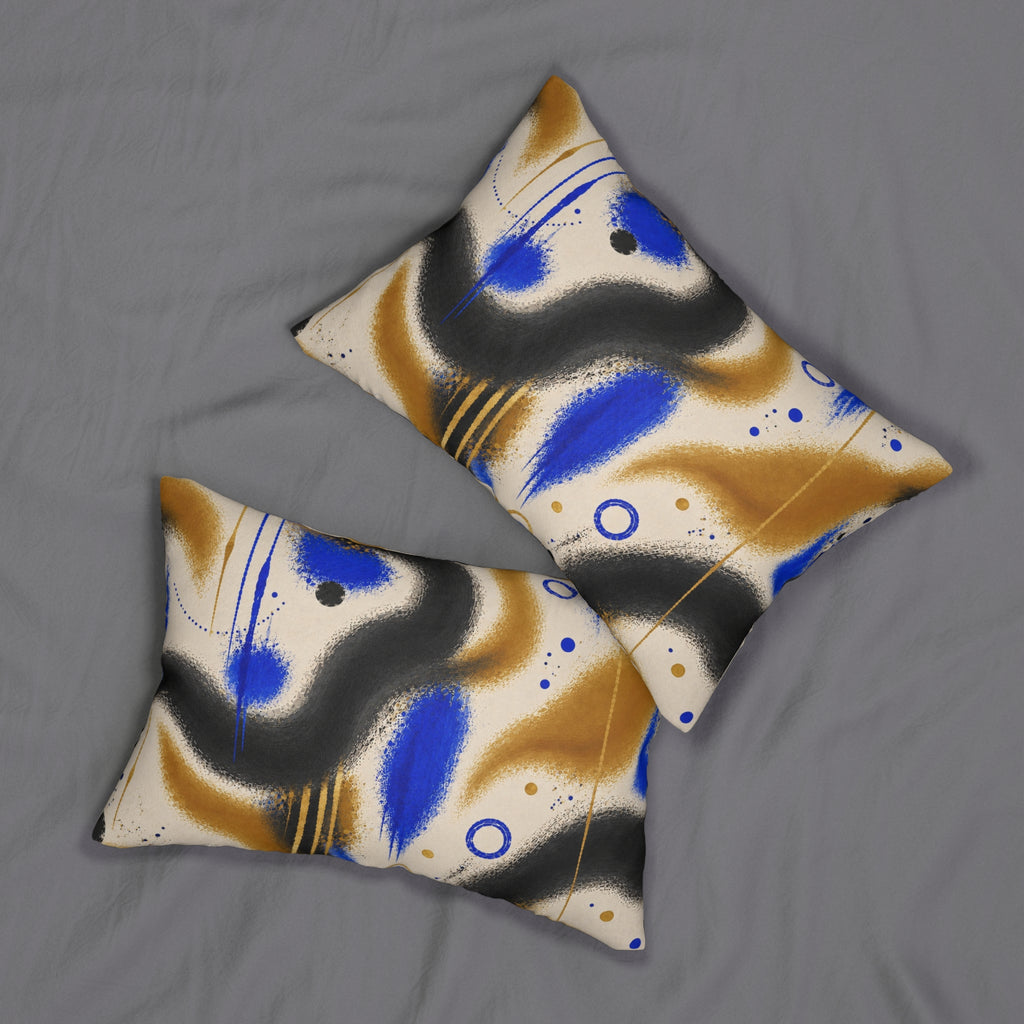 Abstract Blue & Gold Lumbar Pillow — Modern Spray-Paint Accent Cushion