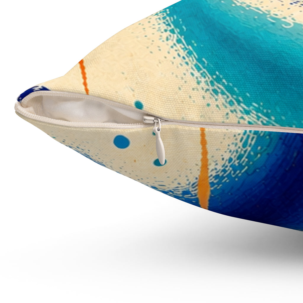 Abstract Ocean Waves Decorative Pillow — Blue Teal Orange Square Cushion