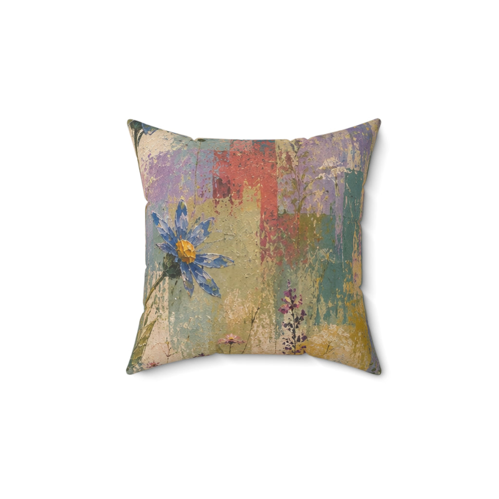Floral Art Throw Pillow — Pastel Blue Daisy Decorative Pillow