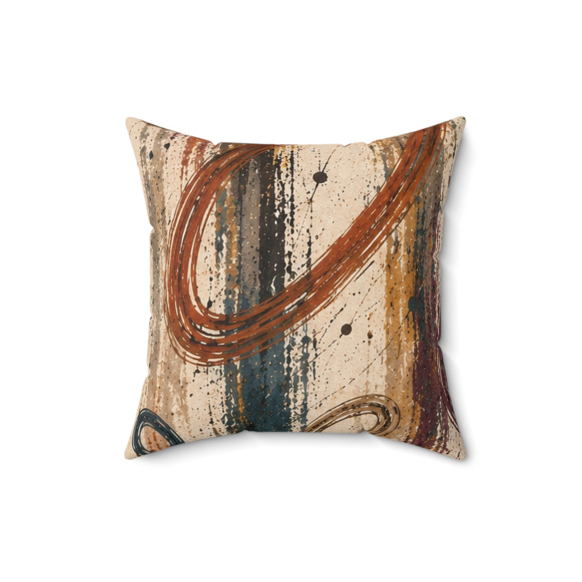 Abstract Rustic Swirl Decorative Pillow — Earth Tones Square Throw Pillow