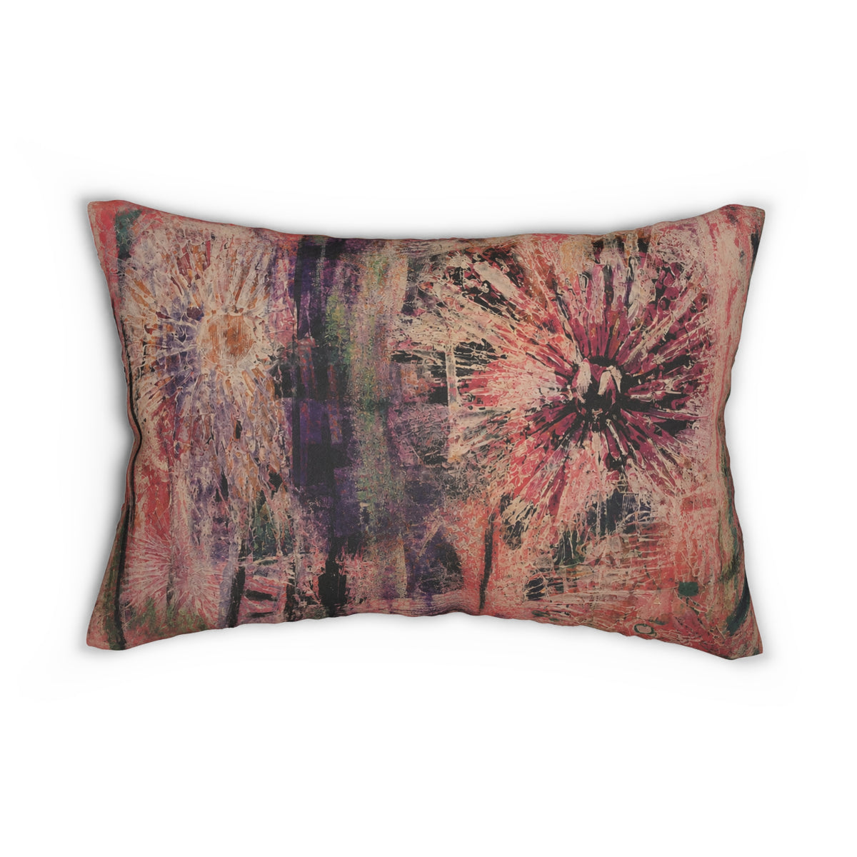Boho Floral Lumbar Pillow — Abstract Pink Sunburst Decorative Pillow