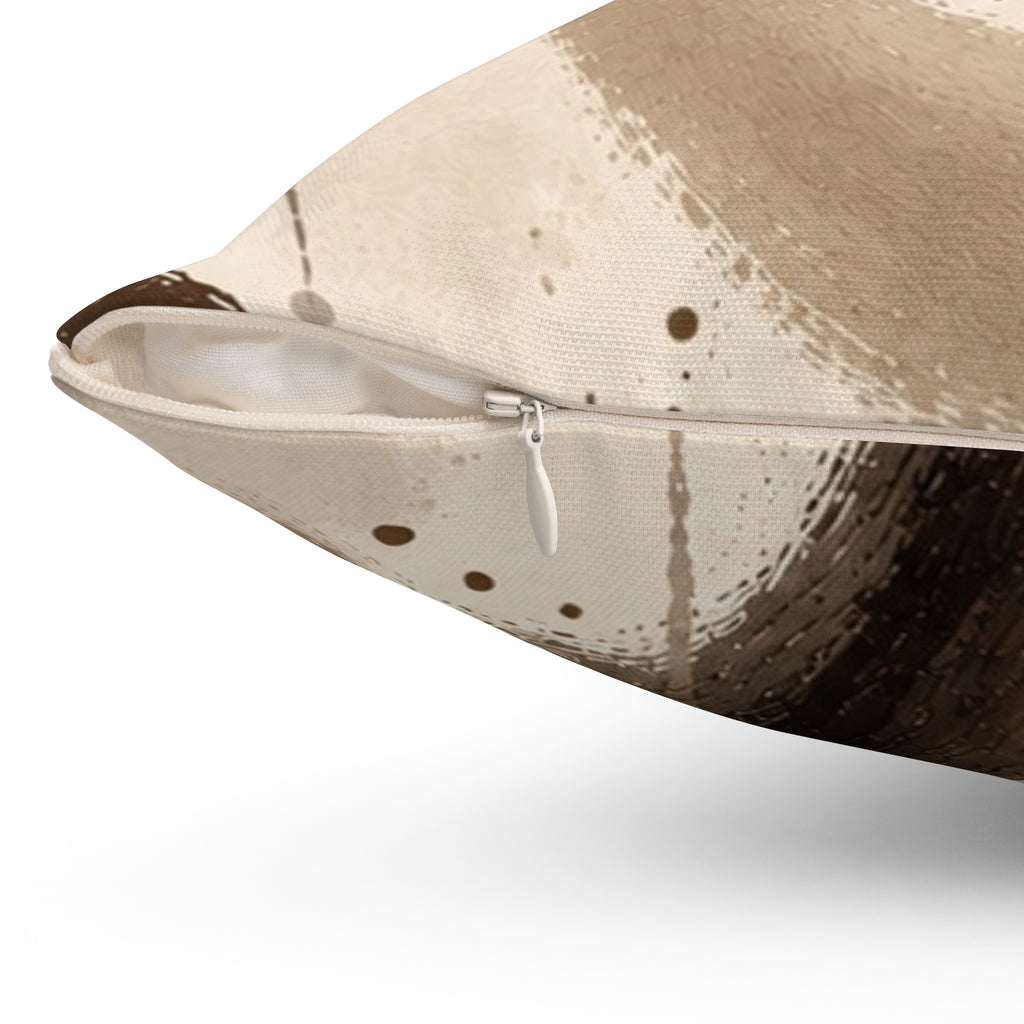 Abstract Earthtone Decorative Pillow — Neutral Brown Swirl Accent Cushion