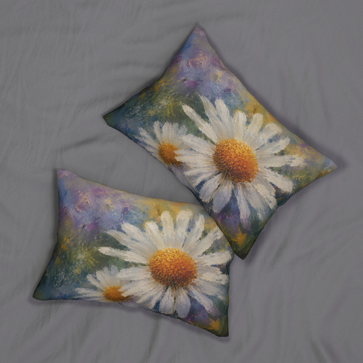 Daisy Watercolor Lumbar Pillow — Floral Decorative Throw Pillow